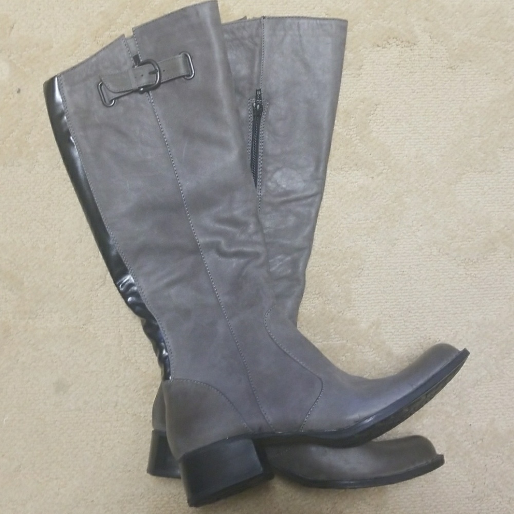 Gray Leather Boots